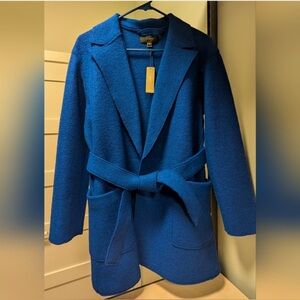 Jcrew NWT Blue Women's Belted Coat wrap coat 100% wool Italian boiled wool